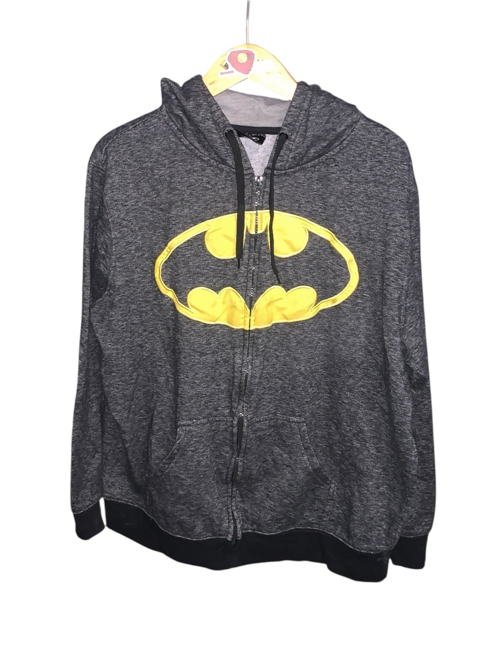 Batman Hoodie Jacket Mens XL Gray Logo Full Zip Street Wear Comic Con Cartoon